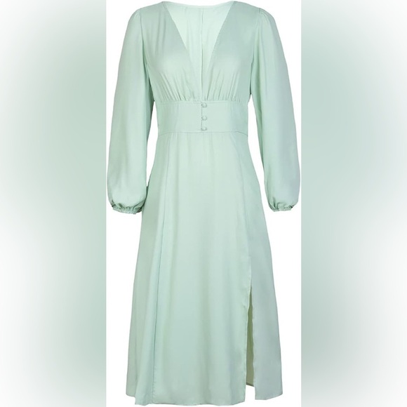 Cupshe Pastel Green V-neck Button Front Fitted Waist Midi Slit Dress M - Picture 3 of 14